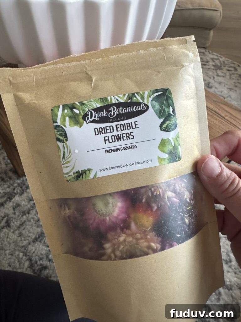 A package of dried edible flowers