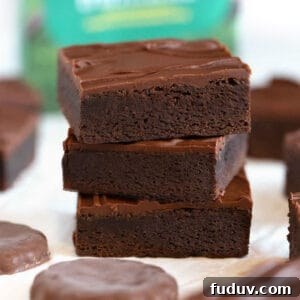 Thin Mint Cookie Bars Recipe with Chocolate Ganache 14 stack of chocolate thin mint square bars