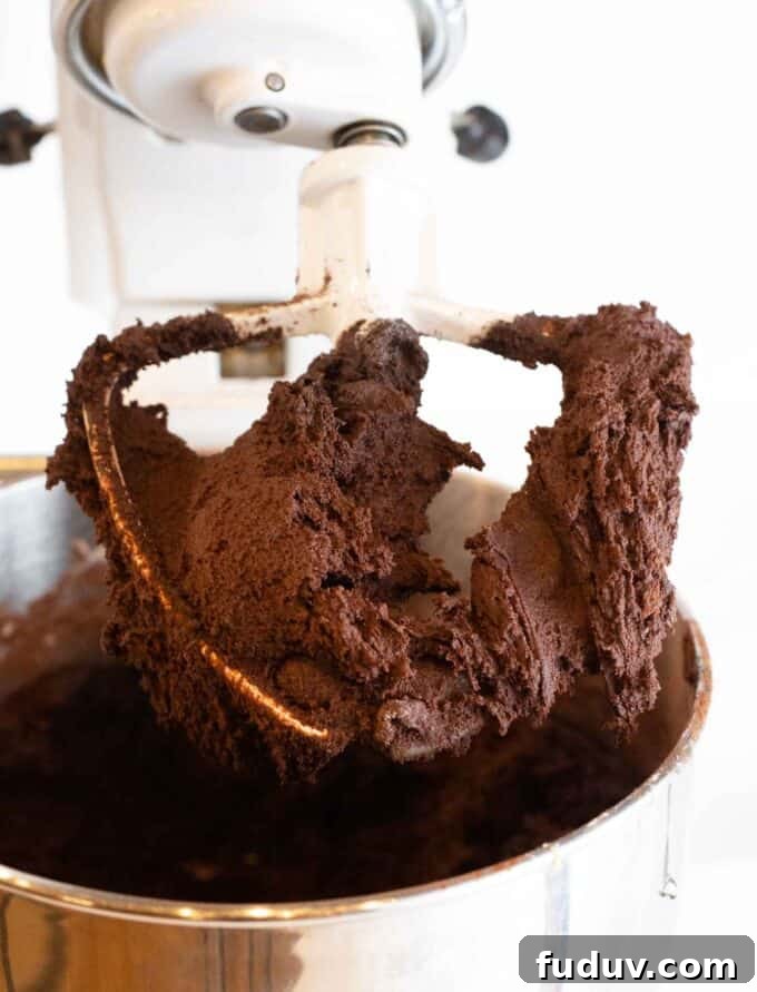 Thin Mint Cookie Bars Recipe with Chocolate Ganache 5 kitchenaid paddle with thick chocolate cookie dough