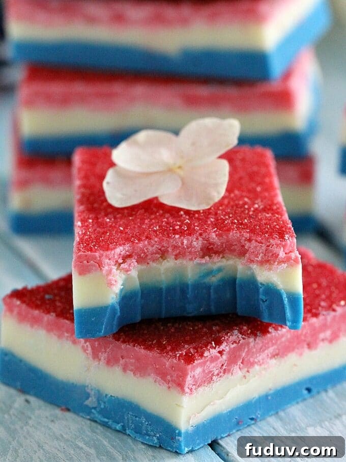 Patriotic Easy Fudge cut into bars