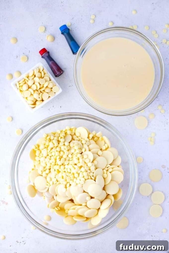 fudge ingredients in bowls on a table