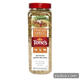 Ground Tuscan Garlic seasoning blend in a clear jar.
