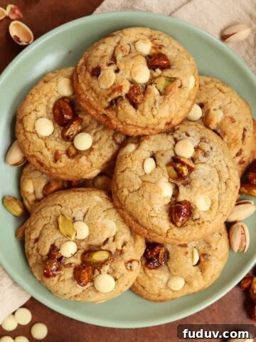 white chocolate brown butter caramelized pistachio cookies
