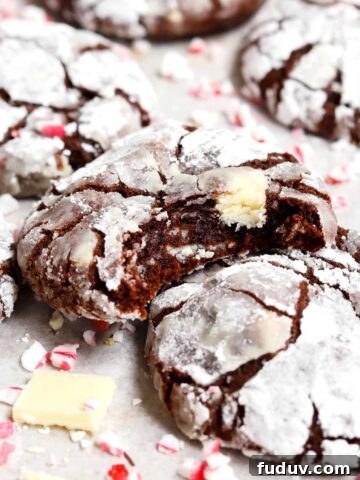 peppermint chip chocolate crinkle cookies