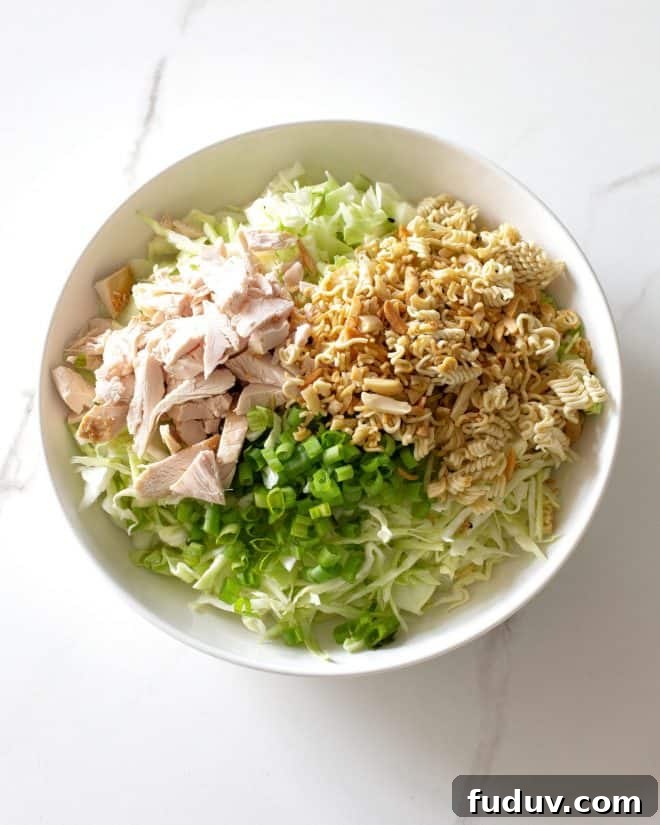 Crispy Ramen Noodle Salad with Sesame Ginger Dressing 3 chicken and almonds