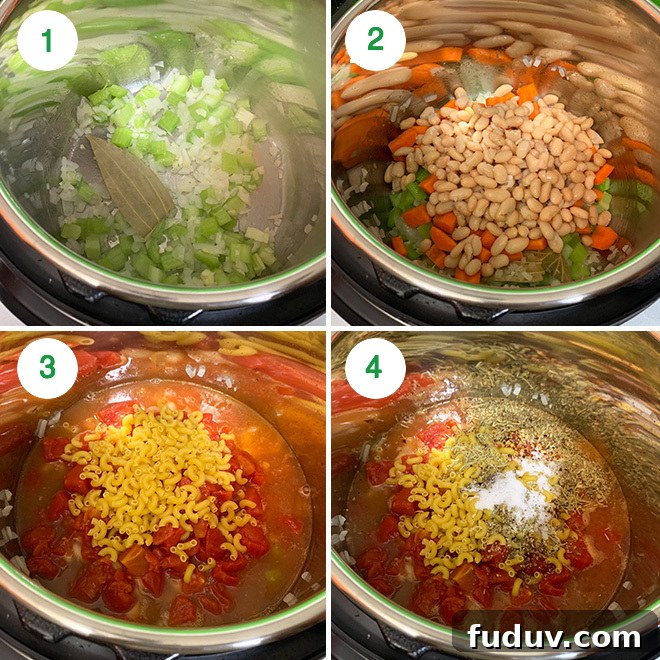 step by step picture collage of making instant pot minestrone soup