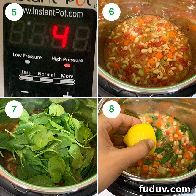 step by step picture collage of making instant pot minestrone soup