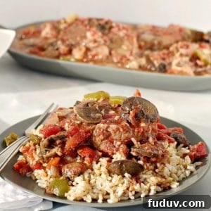 Slow Cooker Swiss Steak on Rice (on green plate)