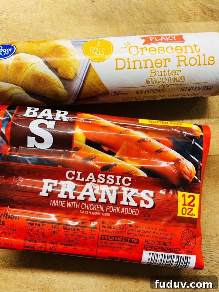 Crispy Air Fryer Pigs in a Blanket Recipe 2 hot dogs and crescent rolls