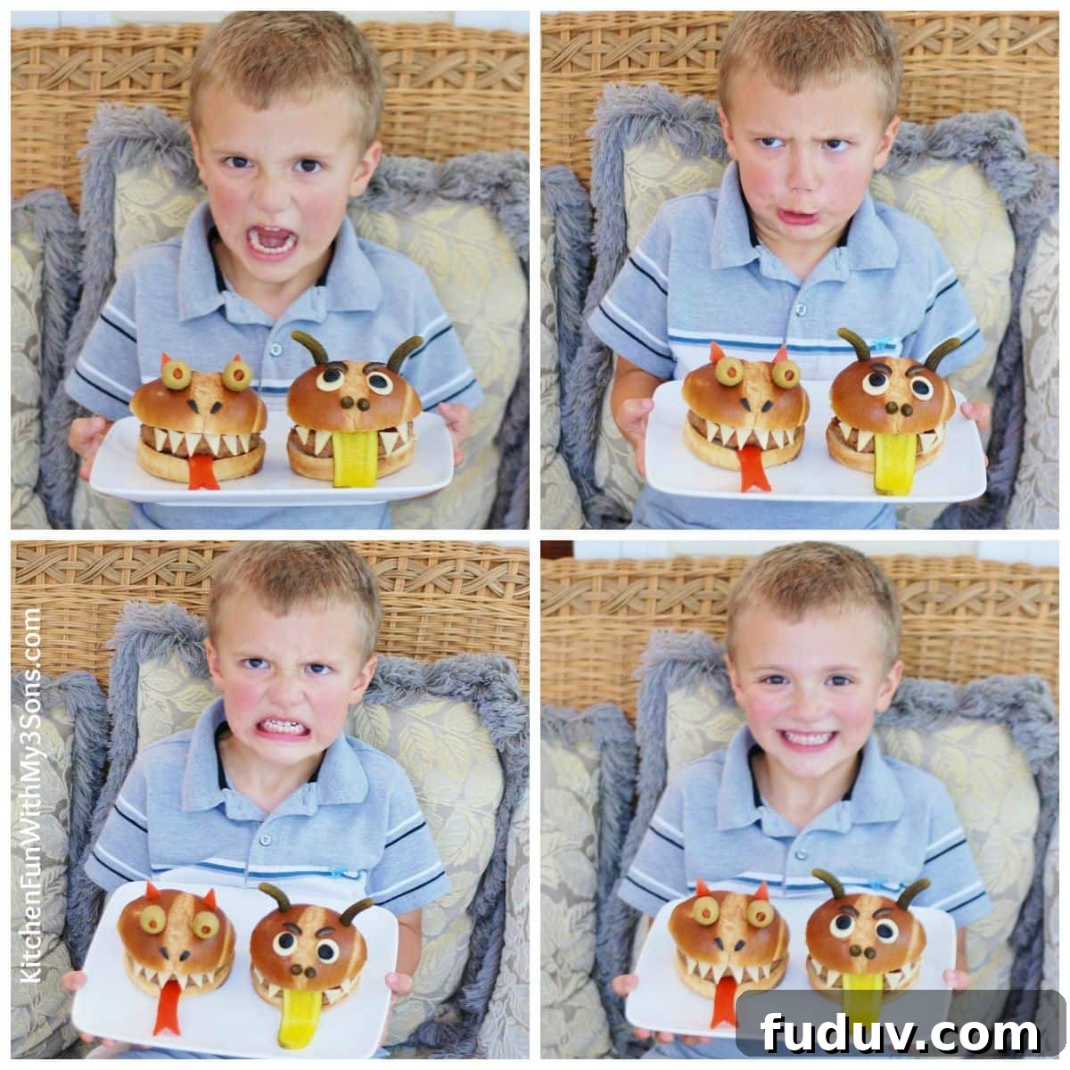 4 year old loved his Monster Burgers and also loved making monster faces!