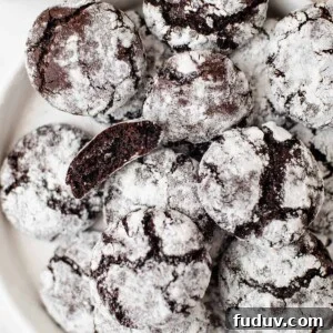 A plate of chocolate crinkle cookies.