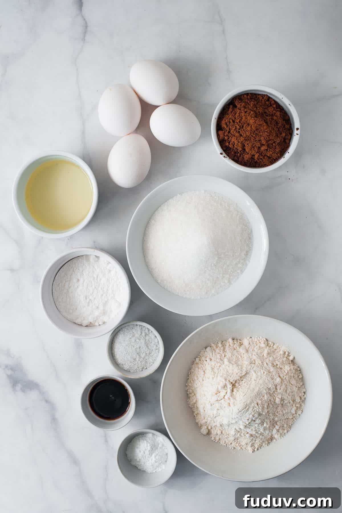 ingredients to make chocolate crinkle cookies.