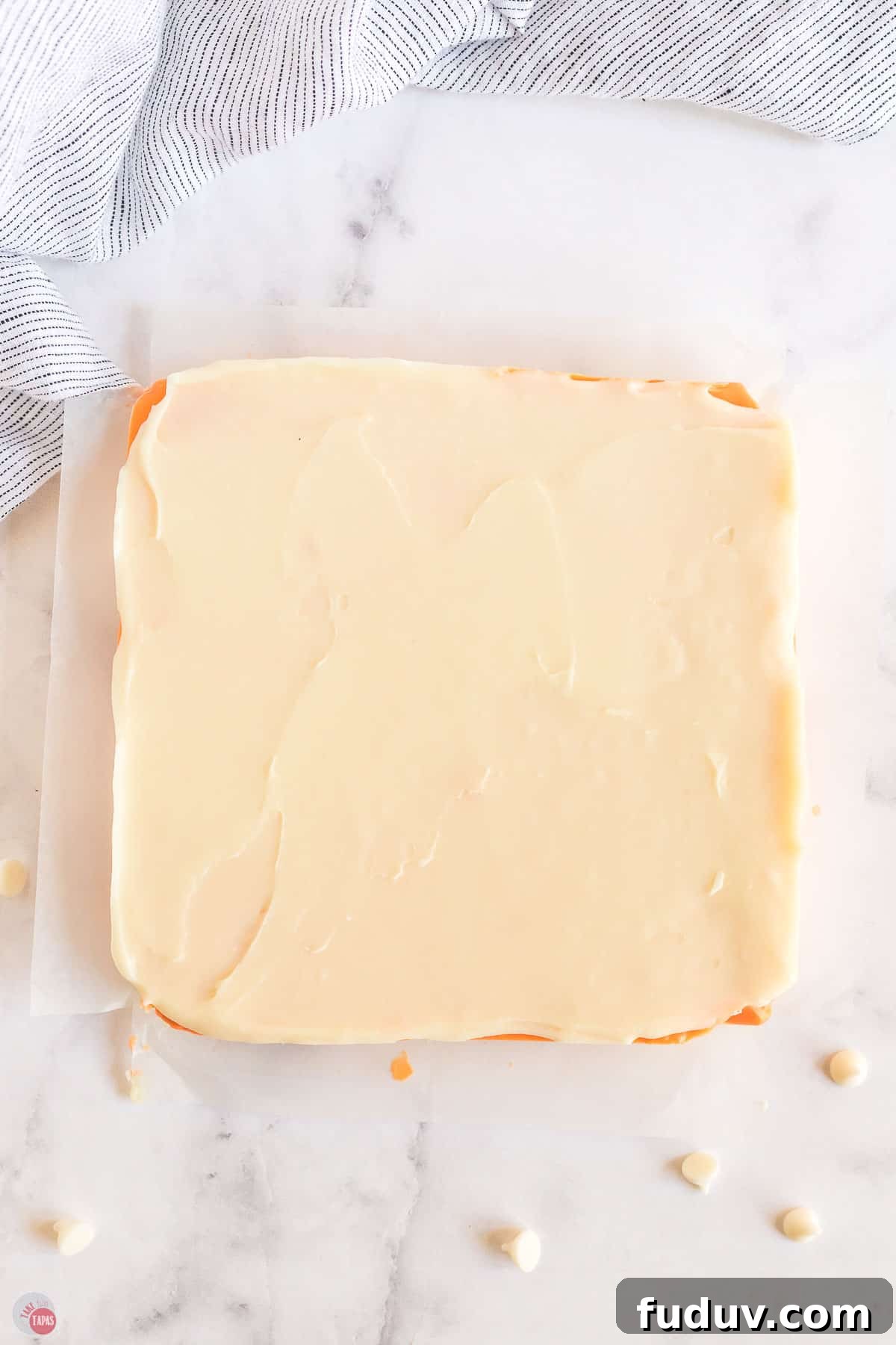 Candy Corn Fudge Recipe: Creamy Halloween Candy Treat 9 square of white layered fudge