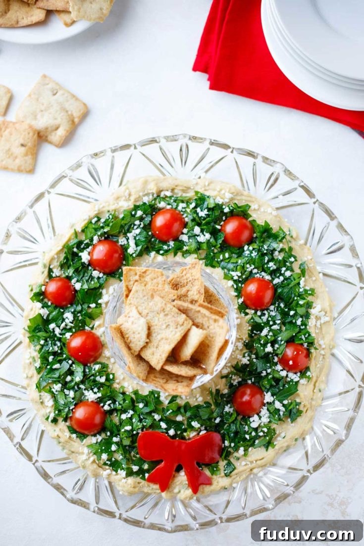 Easy Christmas Appetizer "Hummus Wreath"