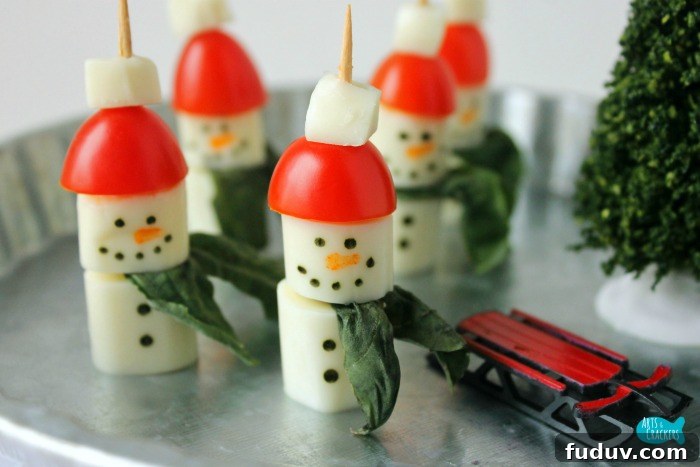 String Cheese Snowman Caprese Salad Appetizer