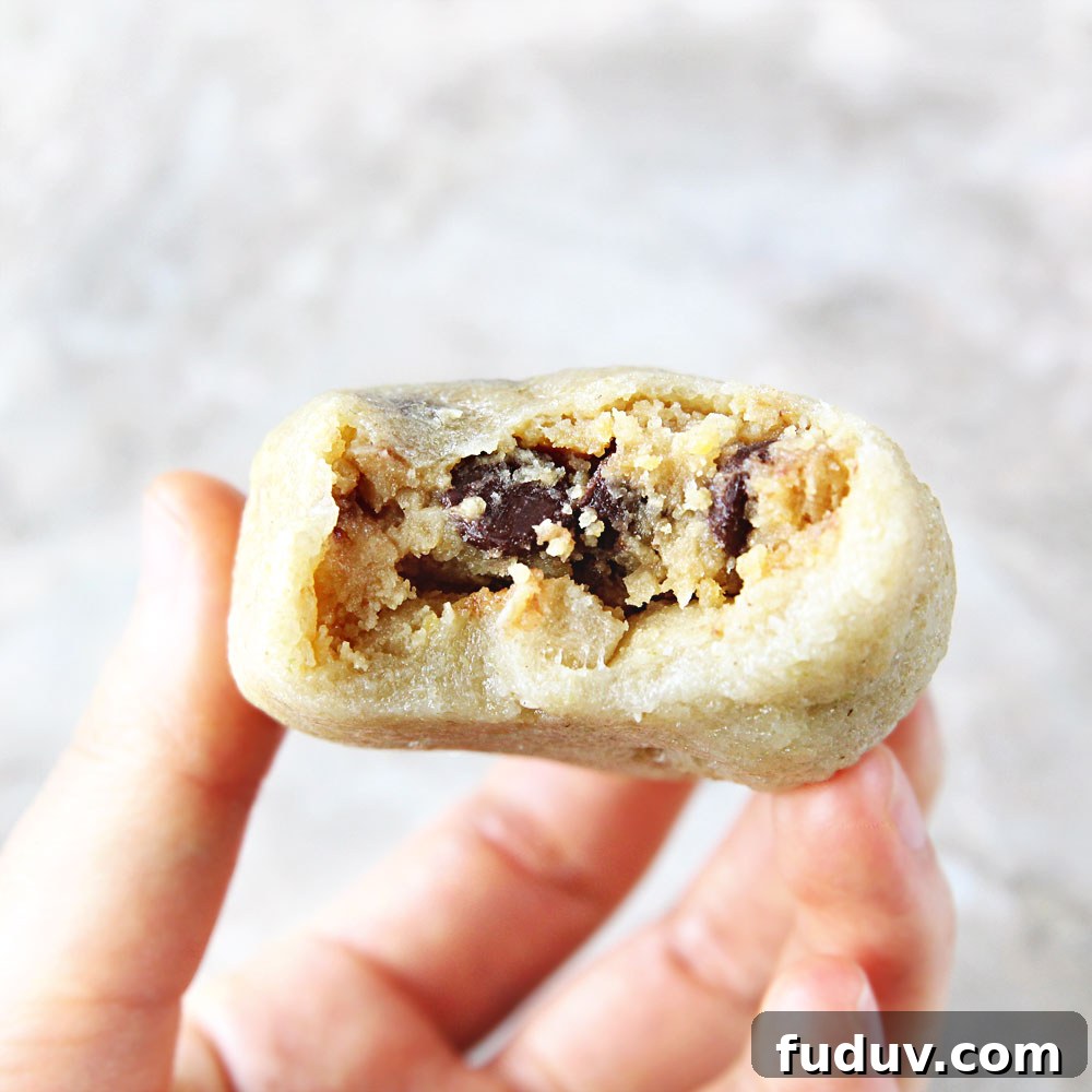 Brown Rice Mochi with chickpea chocolate chip cookie dough filling