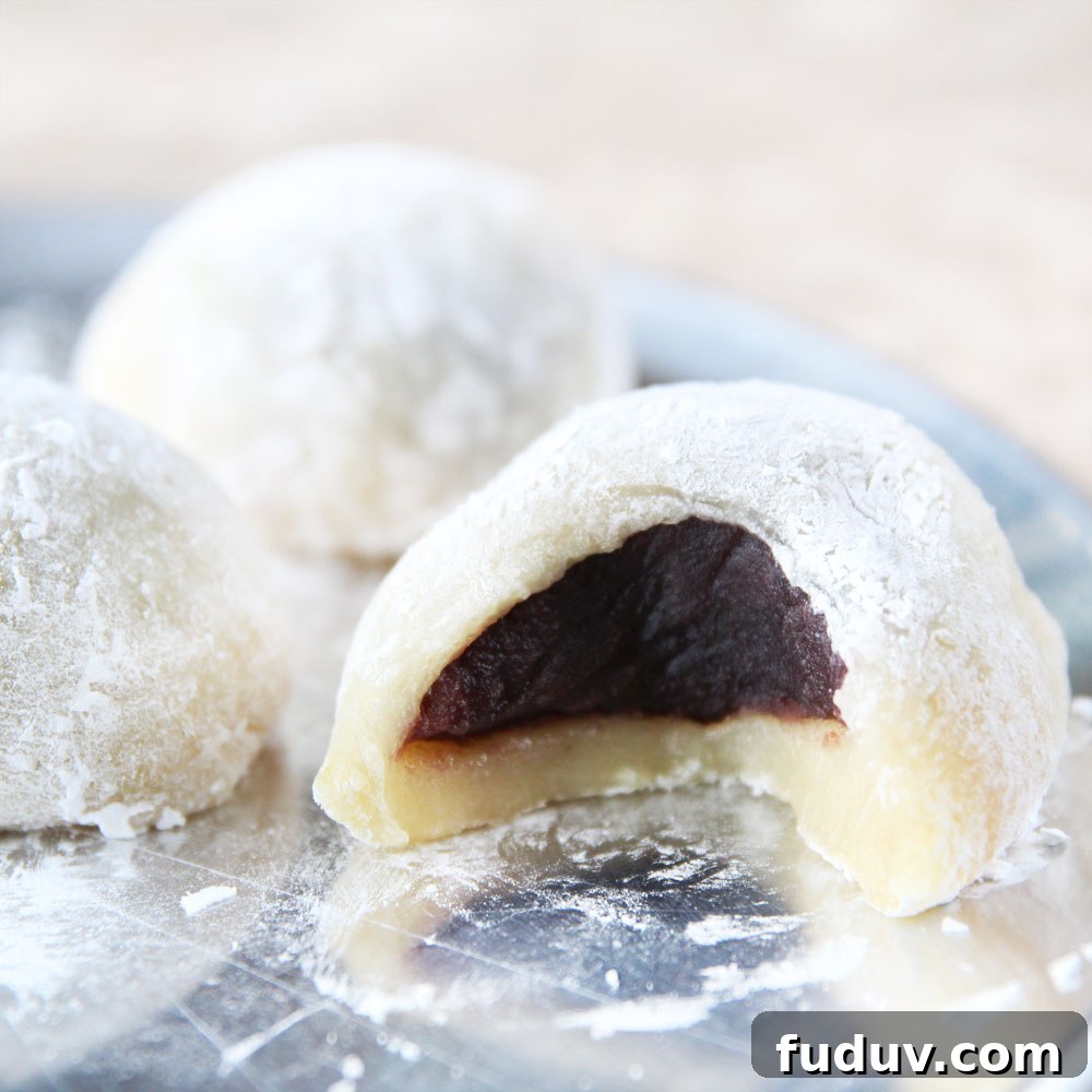 making mochi from scratch using a microwave with sweetened bean paste filling