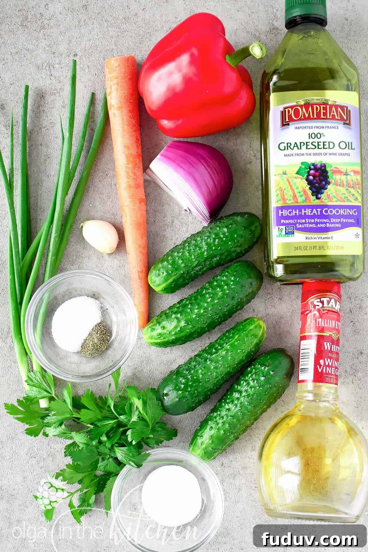 Crisp Cucumber Salad: crunchy, crispy texture with a touch of sweetness. The combination of fresh veggies will make you crave this salad all-summer long. | olgainthekitchen.com