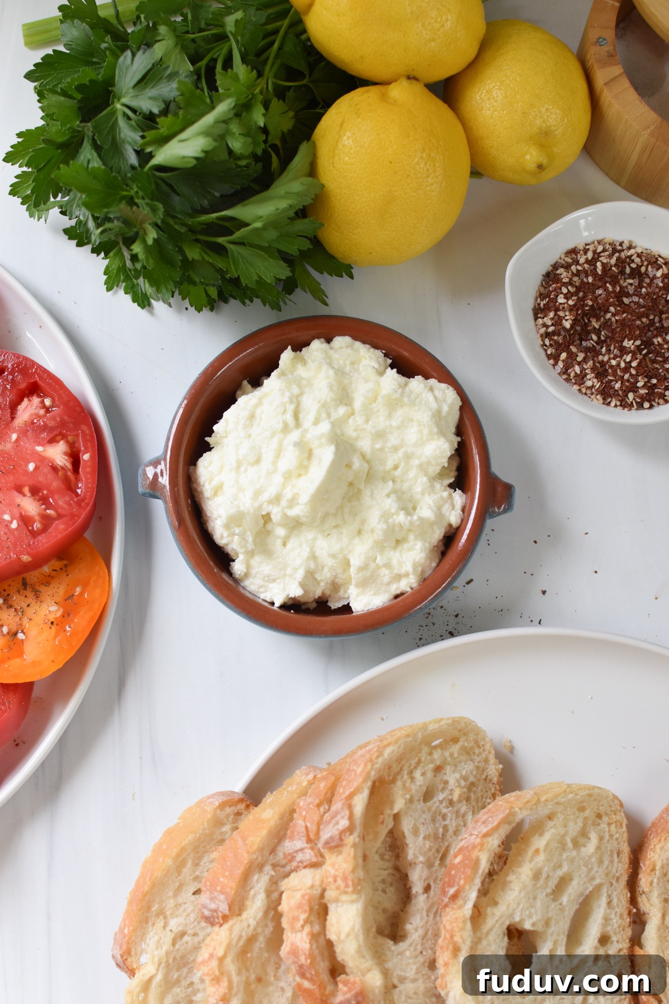 Tomato Toast with Whipped Feta ingredients.