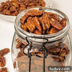 candied pecans in a buckle jar