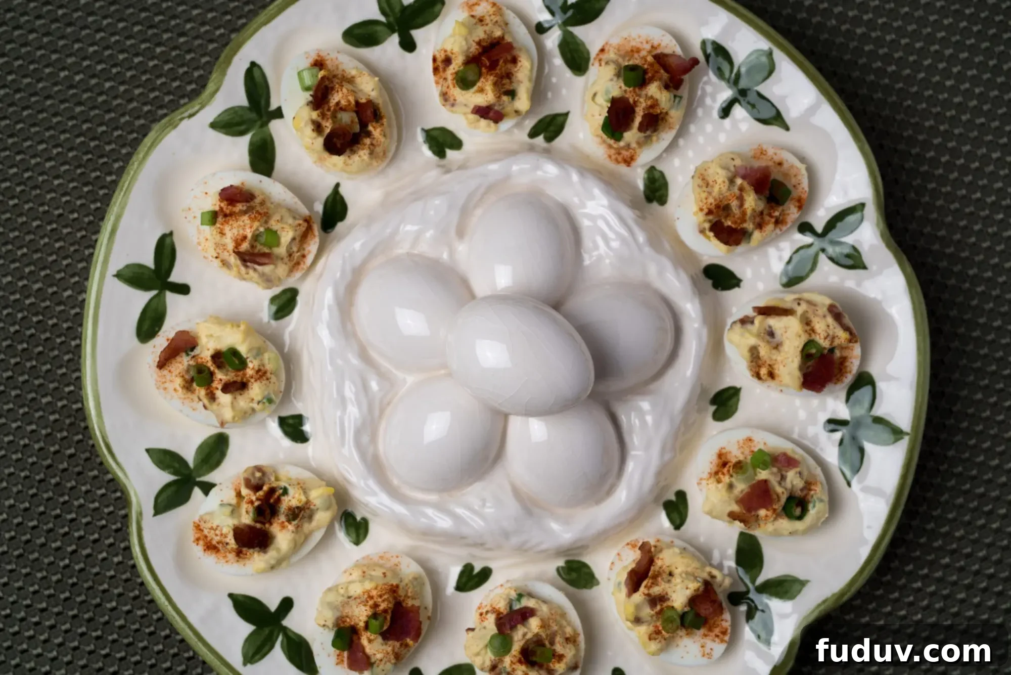 Smoky Bacon Deviled Eggs Recipe with Crispy Bacon Crumble 8 Full egg dish