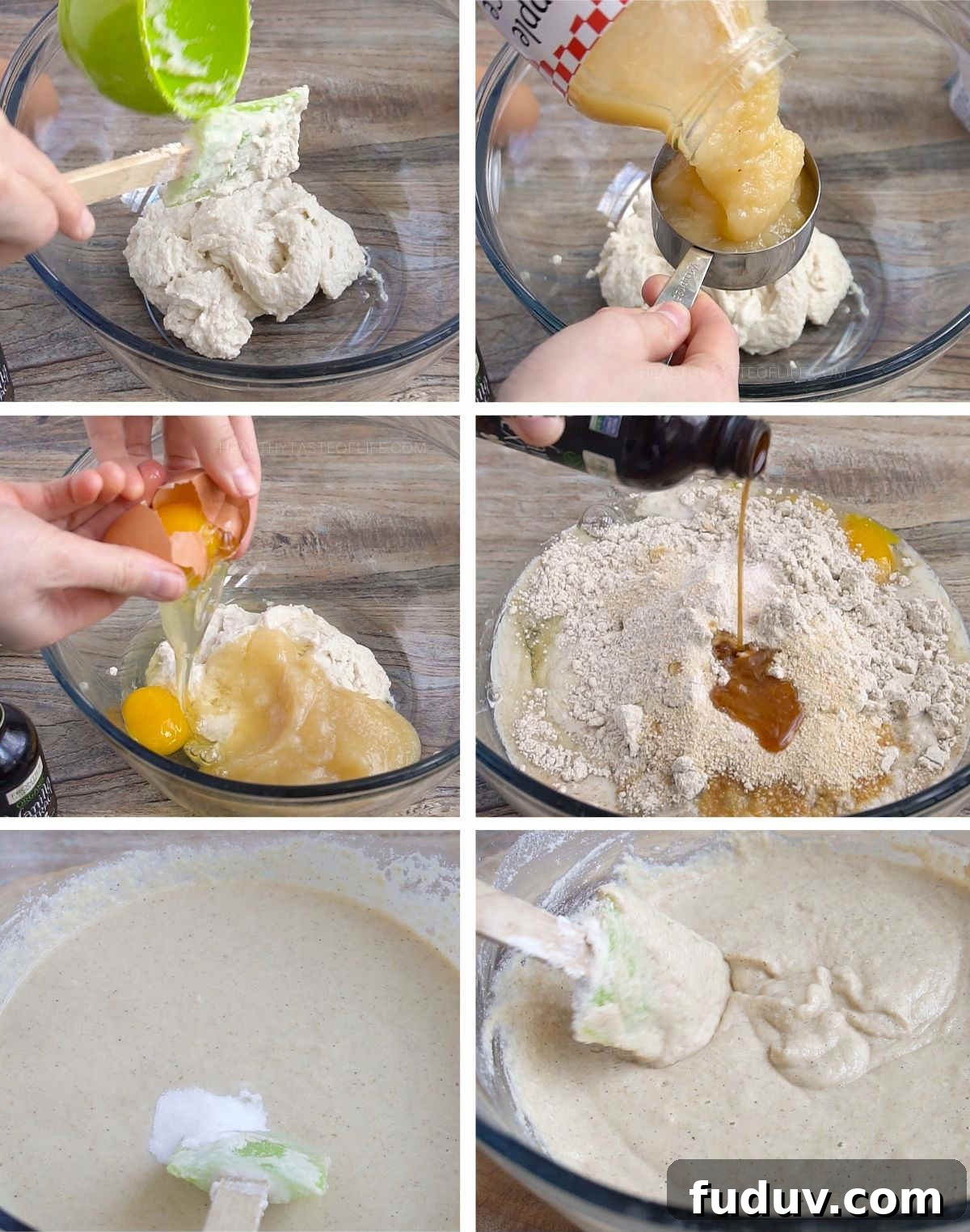 Gluten-Free Sourdough Pancakes — Light, Fluffy & Dairy-Free 5 Process shots showing how to make the batter for gluten free sourdough pancakes.