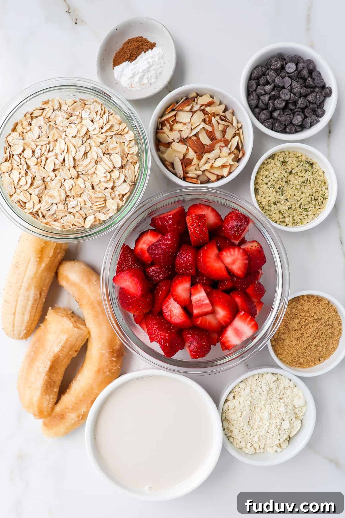 Ingredients needed to make protein baked oats.