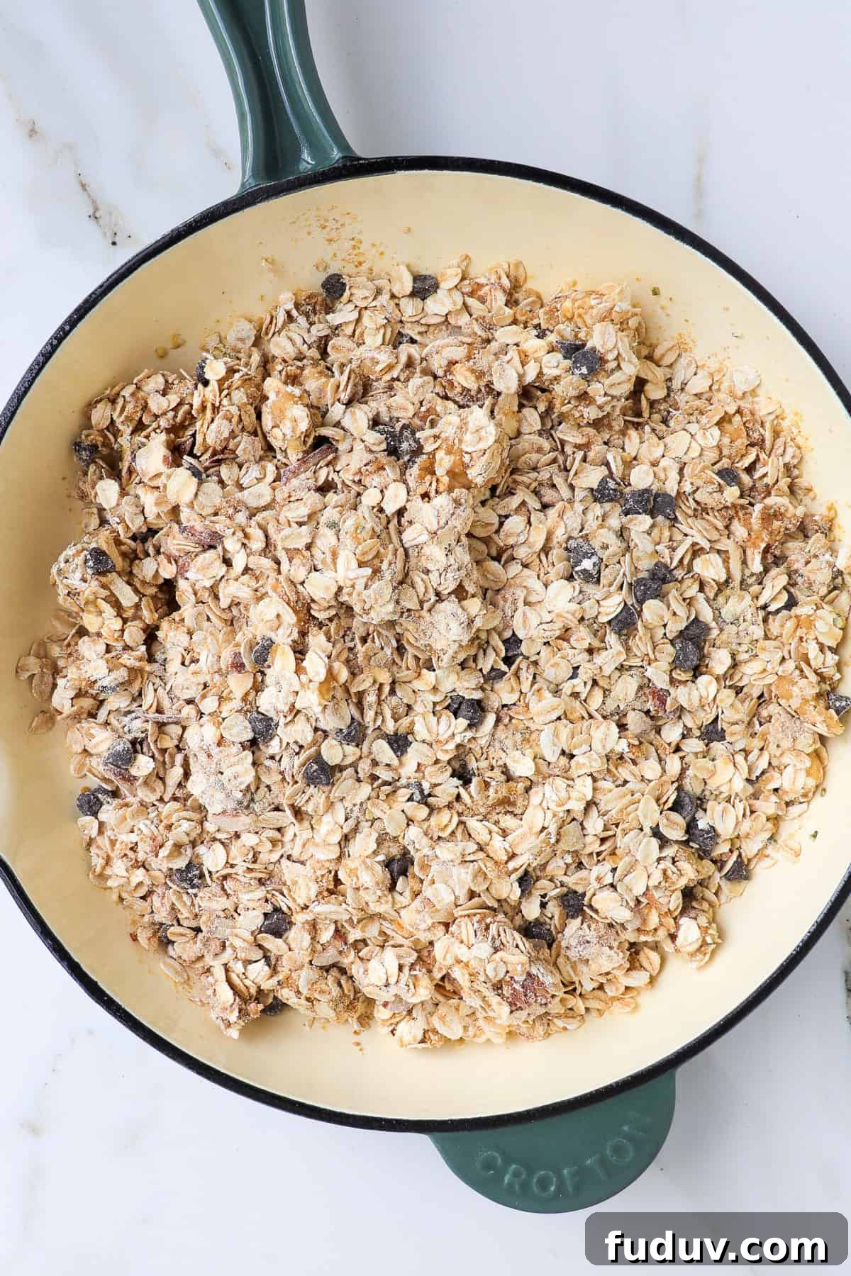 Dry ingredients mixed together with the bananas.