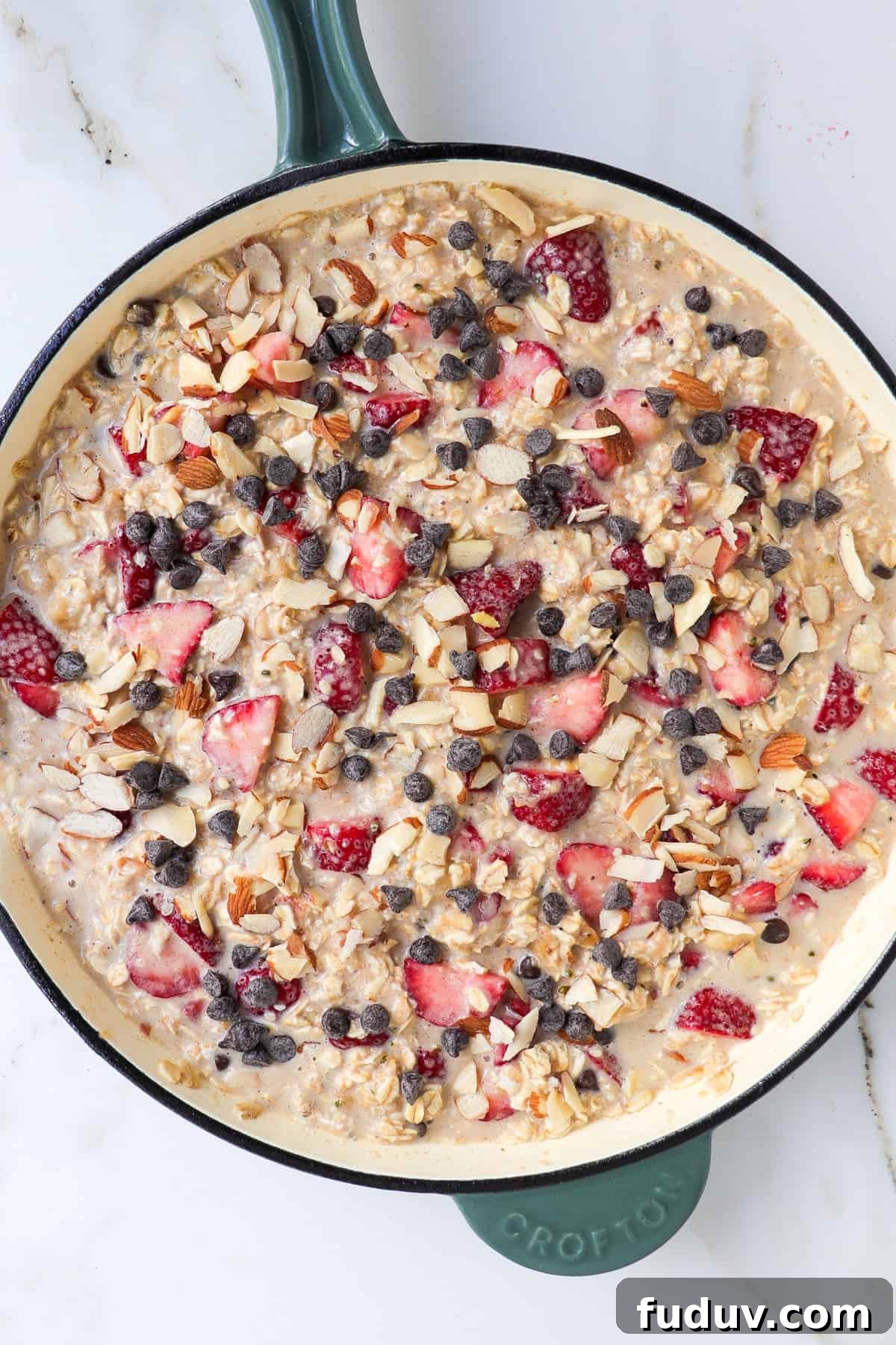 Oatmeal in skillet before baked.