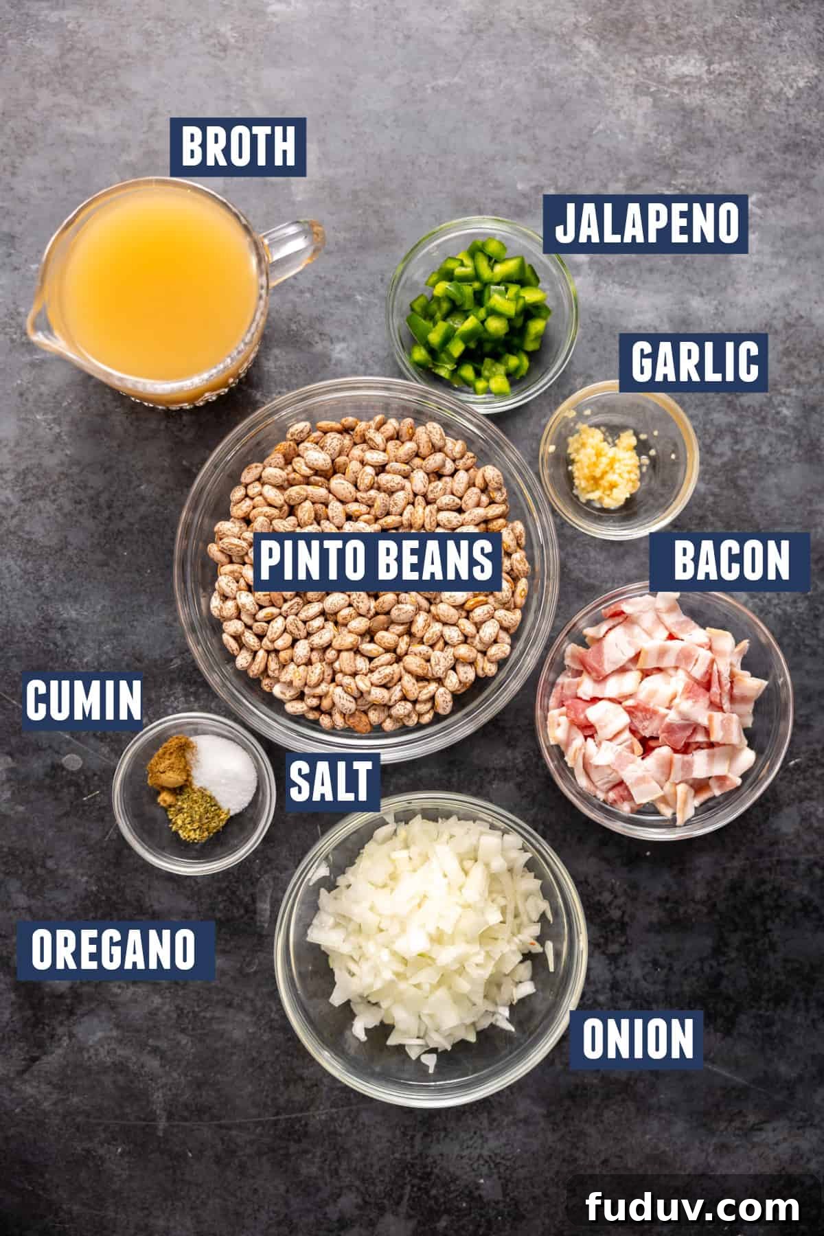 Ingredients needed to make charro beans.