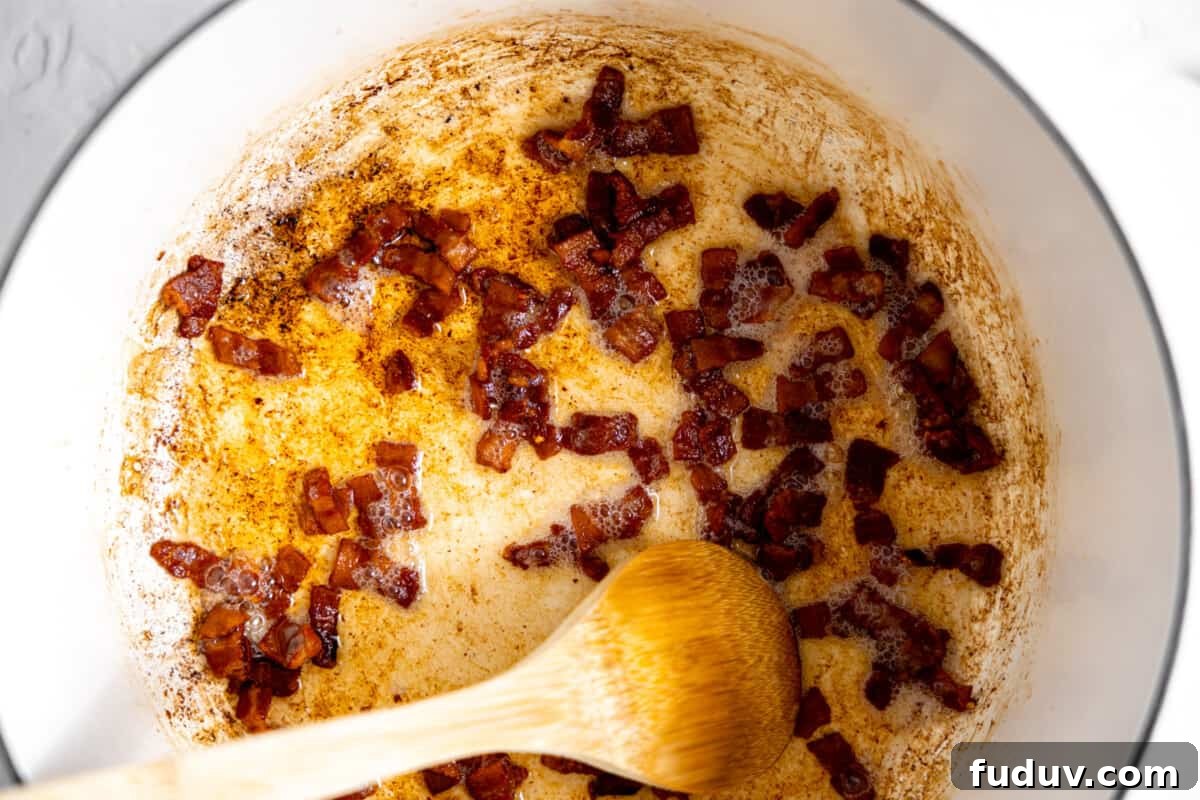 Cooking bacon in a dutch oven.