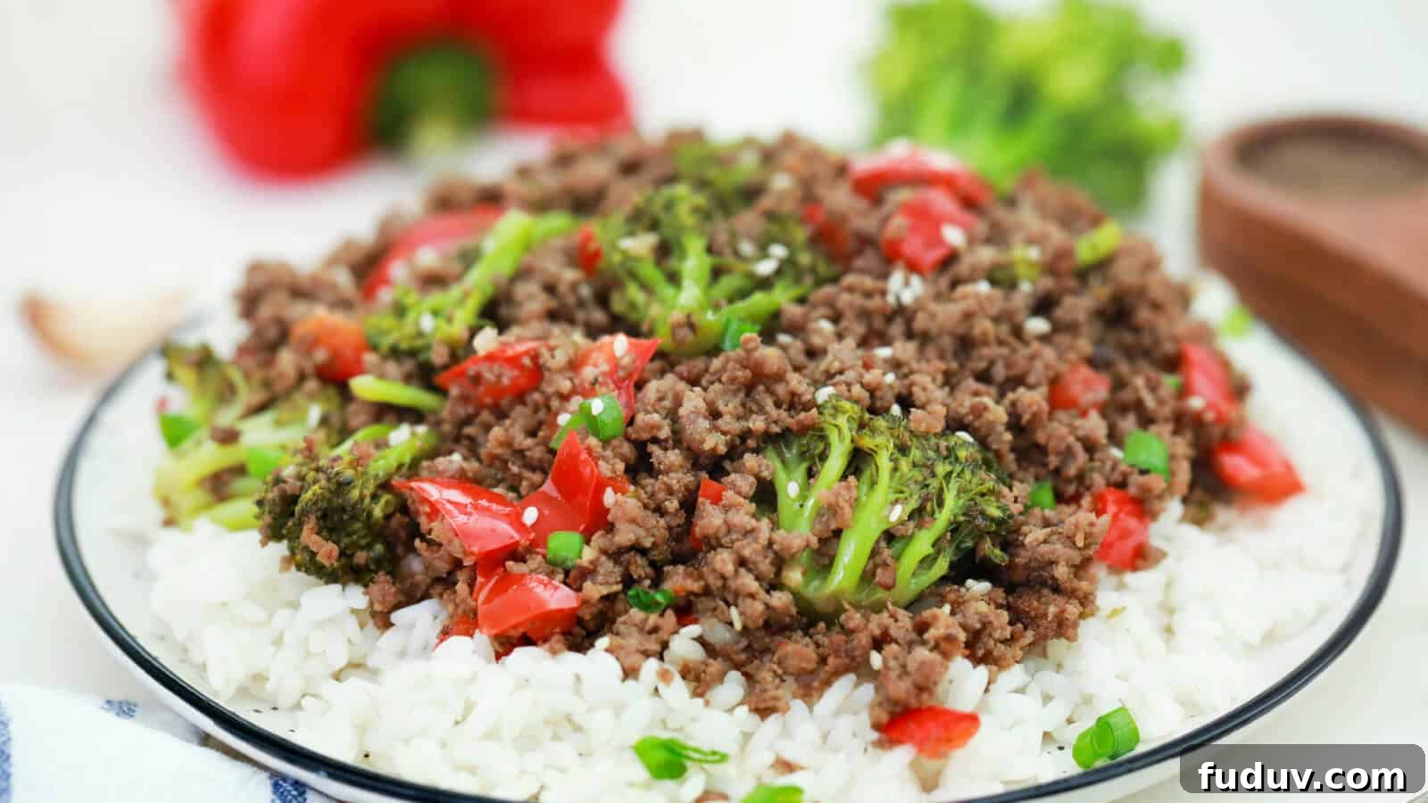 Ground Beef and Broccoli stir-fry over rice.