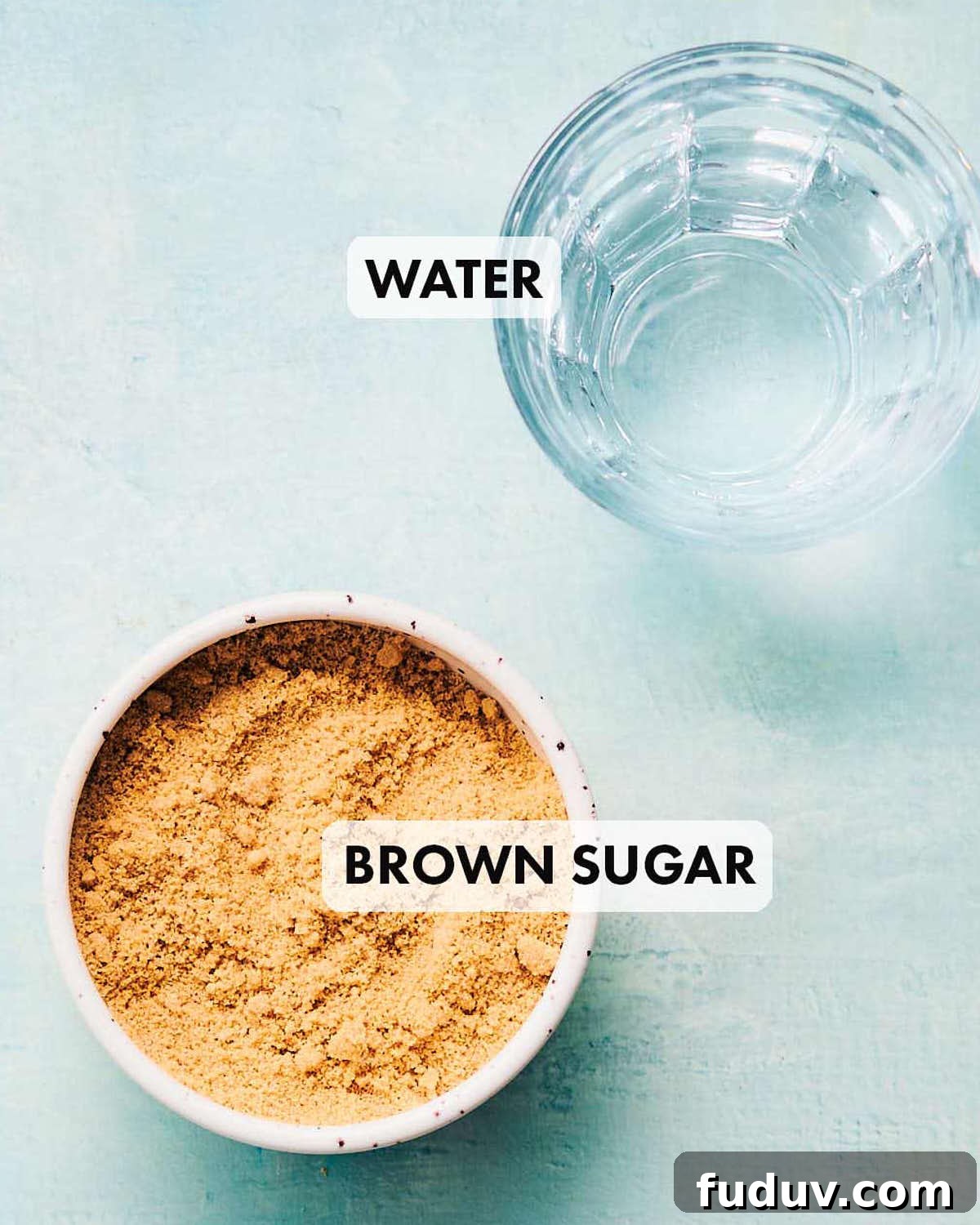 Water and brown sugar ingredients to make simple syrup.