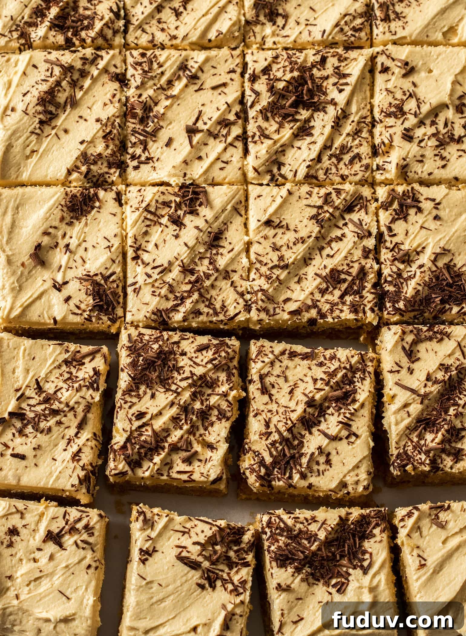 Ultimate Peanut Butter Sheet Cake Recipe for Gatherings 3 Close up of peanut butter frosting sprinkled with chocolate shavings