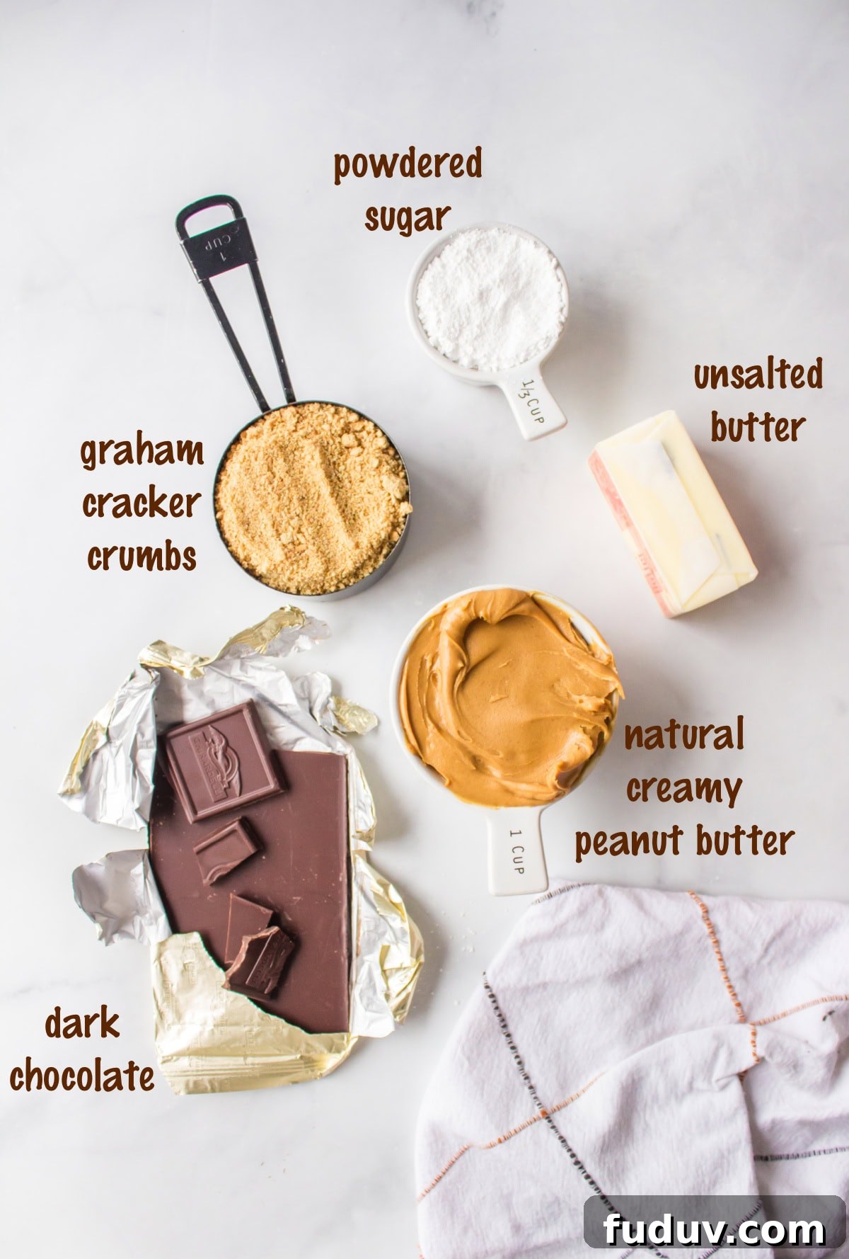 ingredients displayed for making no bake peanut butter bars