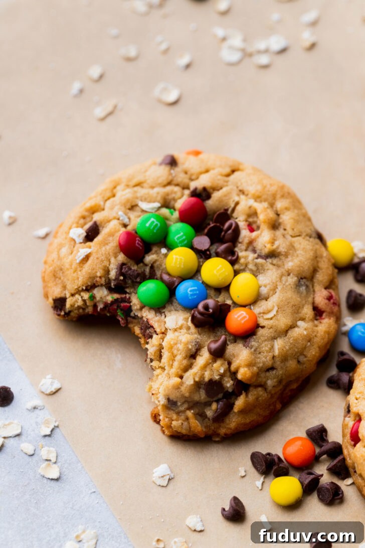 Bite missing from monster cookies.