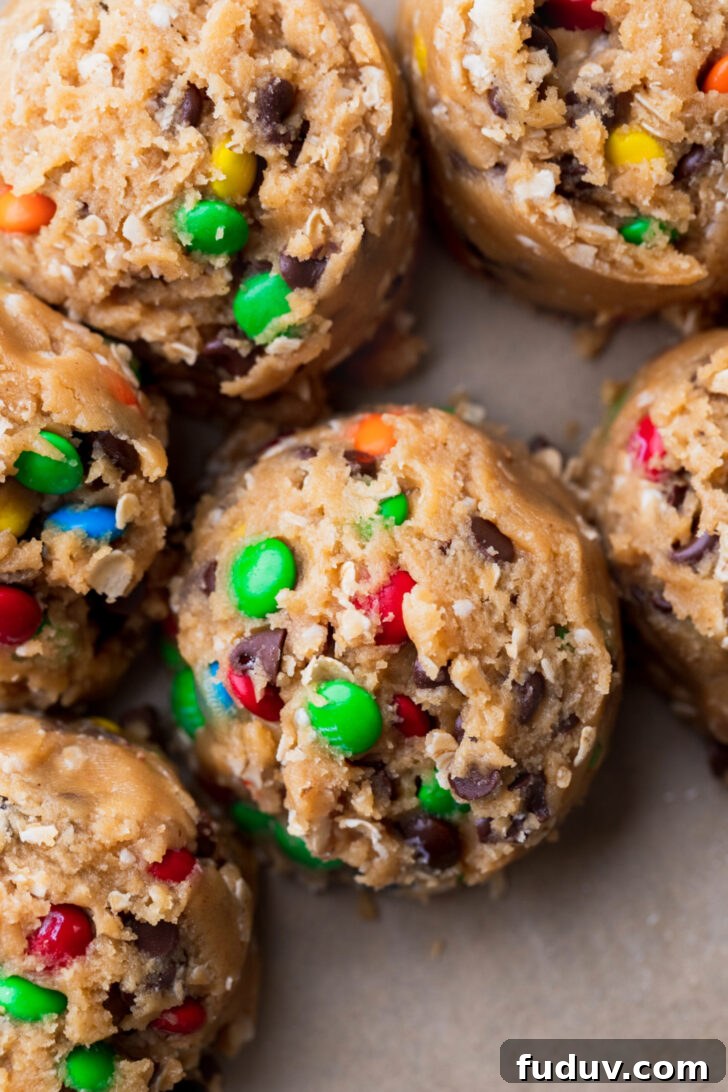 Cookie dough balls on parchment paper.