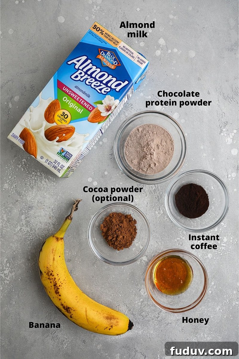 Creamy Mocha Protein Smoothie Recipe for Energy and Muscle Recovery 3 Ingredients to make a mocha protein smoothie