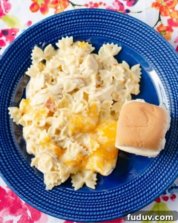 Chicken Artichoke Casserole on a blue plate.