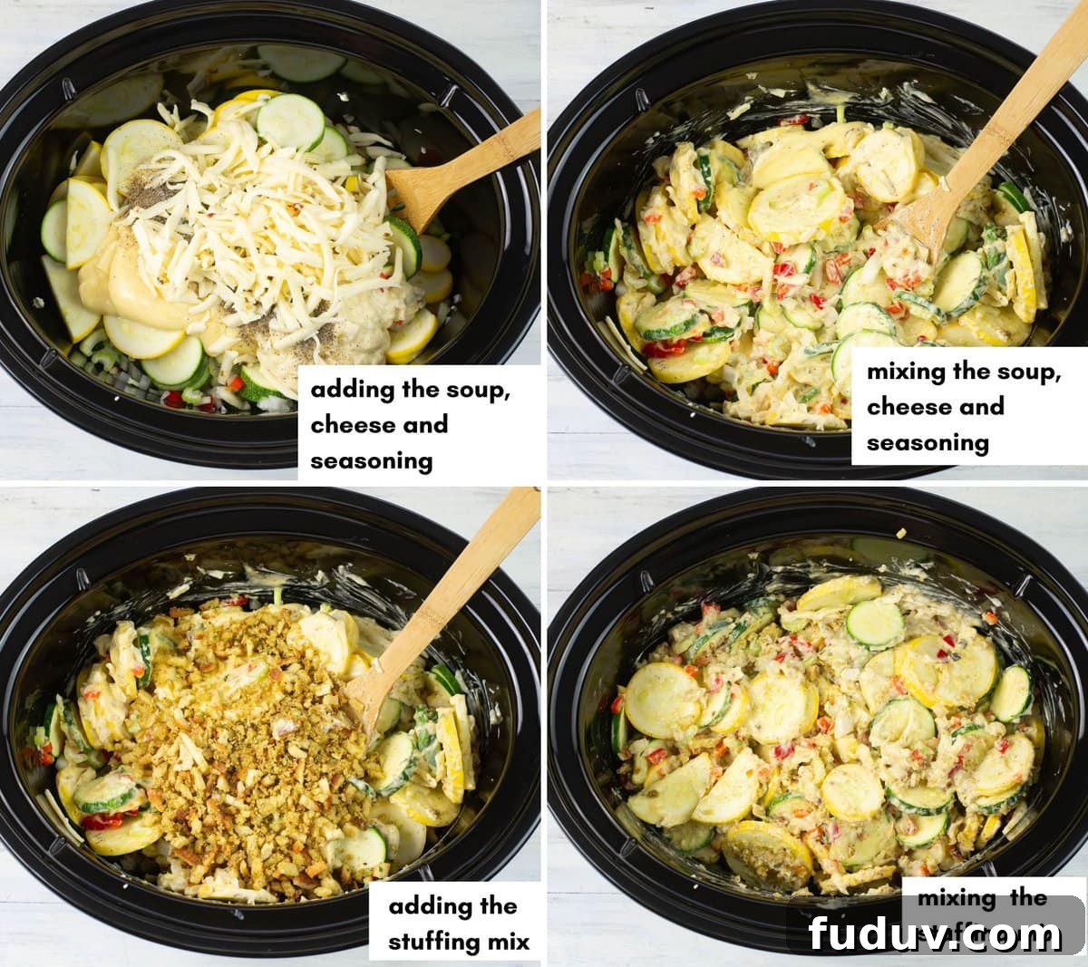 Mixing the crock pot casserole ingredients in 4 steps with photos.