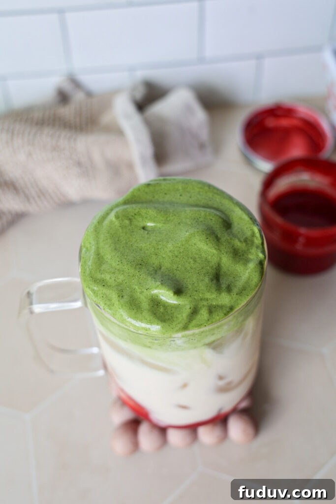 Strawberry Dalgona Matcha Latte Recipe: Creamy Whipped Green Tea Beverage 3 dalgona Matcha with strawberry syrup