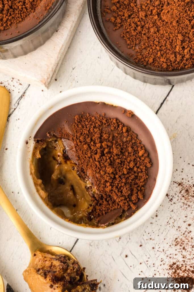 Cappuccino Crème Brûlée with a spoonful removed showing the creamy coffee custard filling