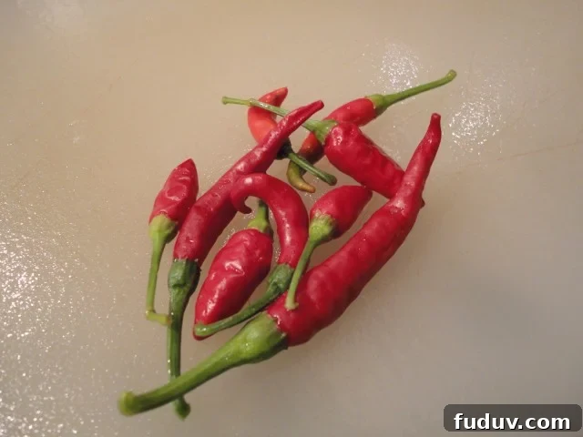 Hot Peppers on a Cutting Board