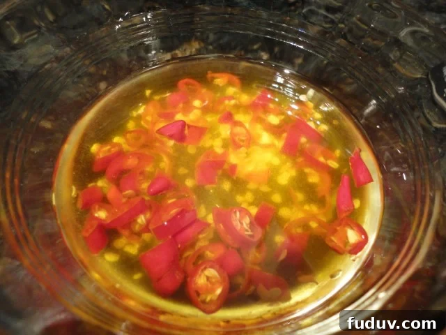 Olive Oil Infused with Chopped Hot Peppers