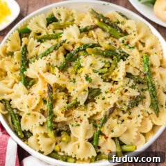 Close up photo of a bowl of Asparagus Pasta