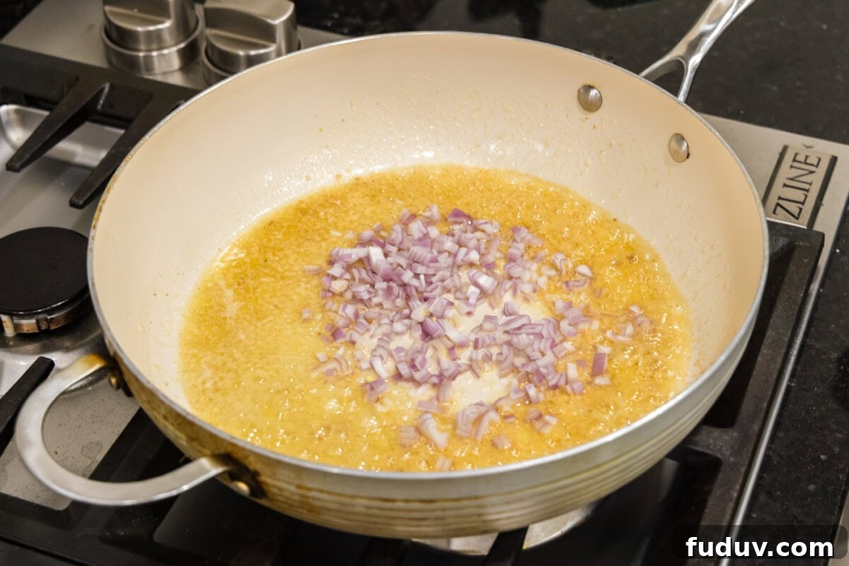 melted butter, garlic, and shallots in a skillet