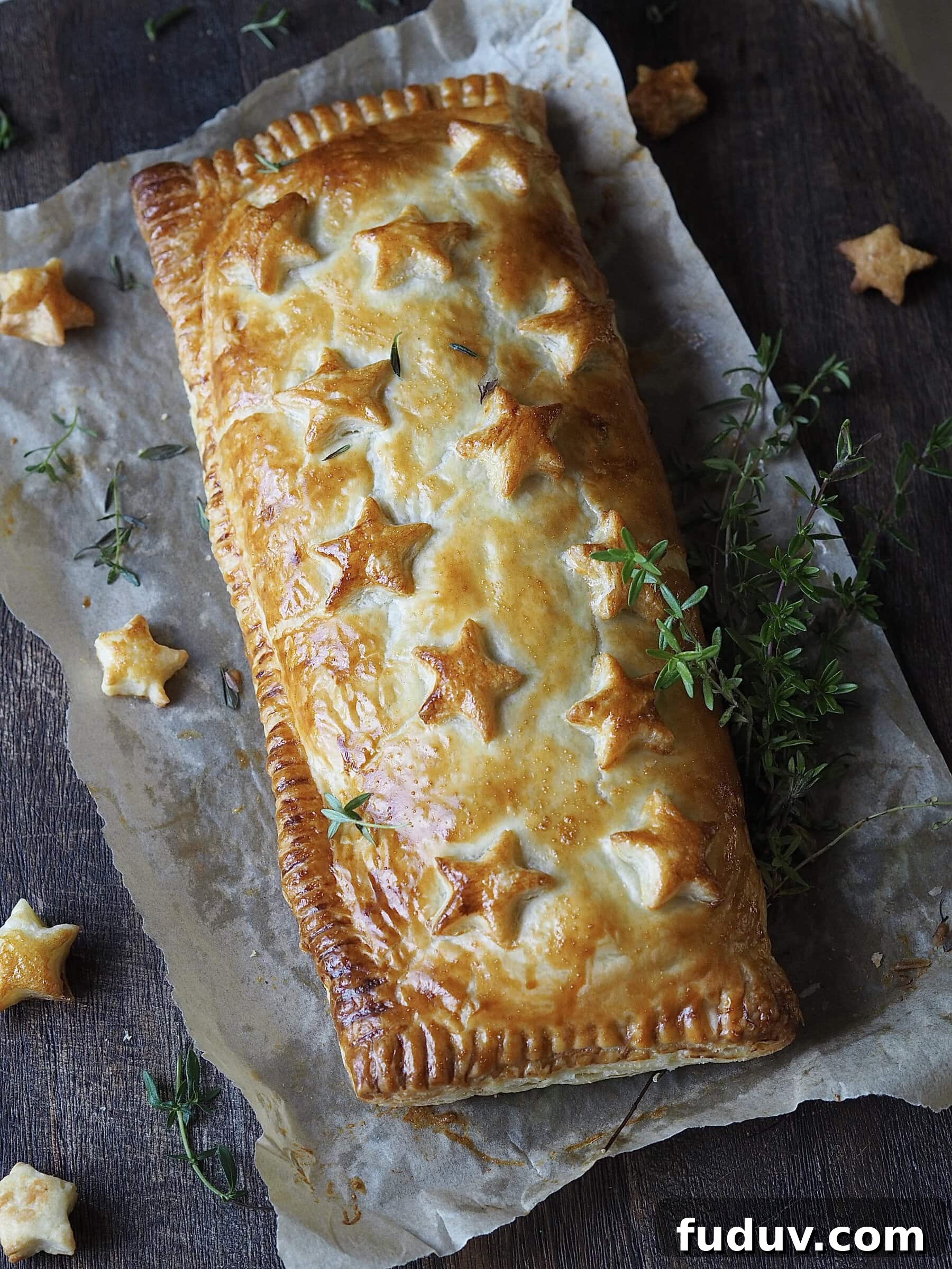 Nut Roast Wellington with Christmas decorations