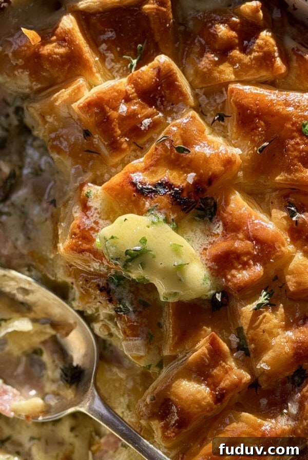 turkey ham pie with garlic butter.