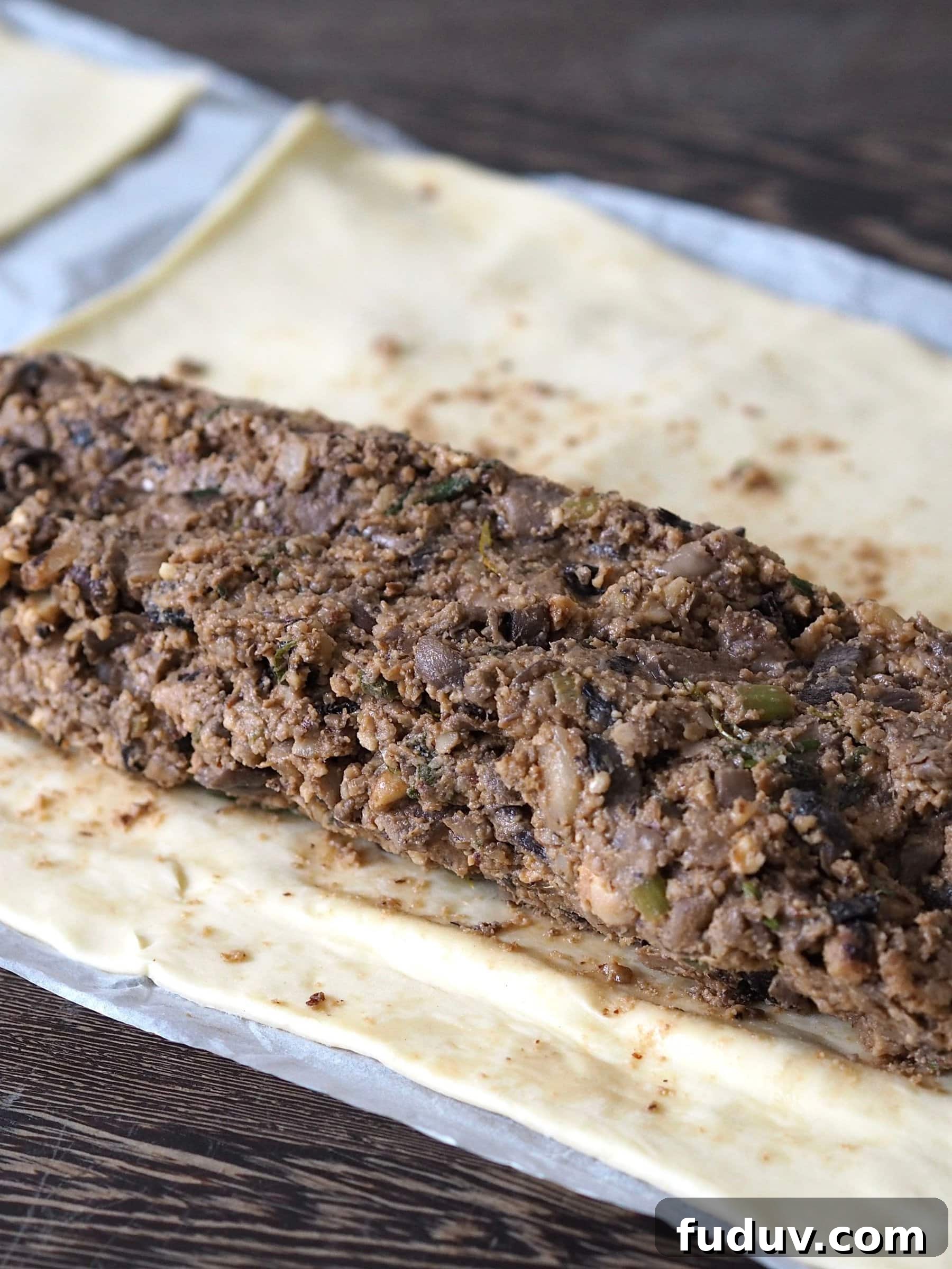 Unrolled pastry with the vegetable mixture