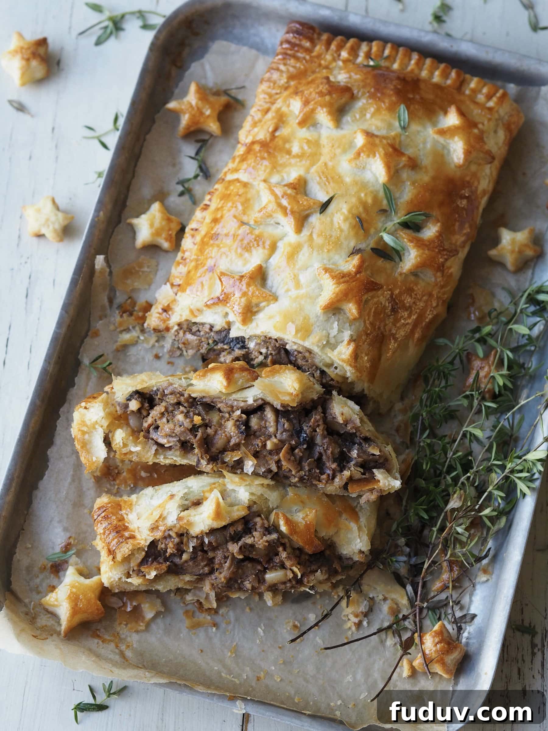Nut Roast Wellington in a baking dish